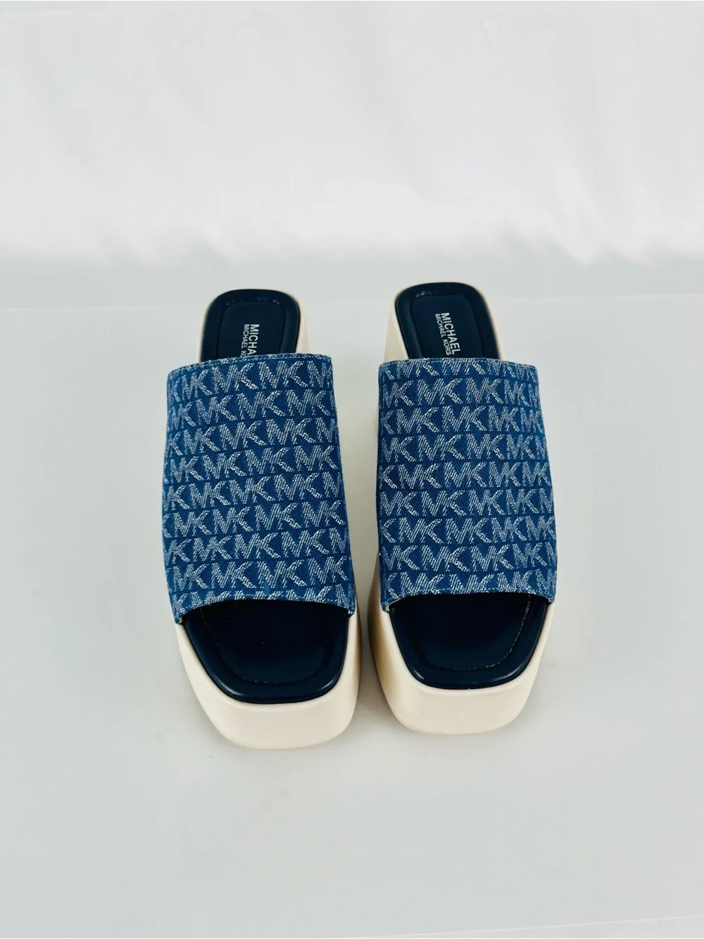 MICHAEL Michael Kors Dabney Chunky Platform Slide Sandals Denim Monogram Size 10